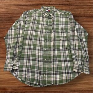 Vintage Tommy Hilfiger Plaid Flannel Button Up Long Sleeve Shirt Green XL